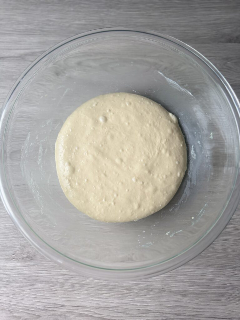 proofed English muffin bread dough