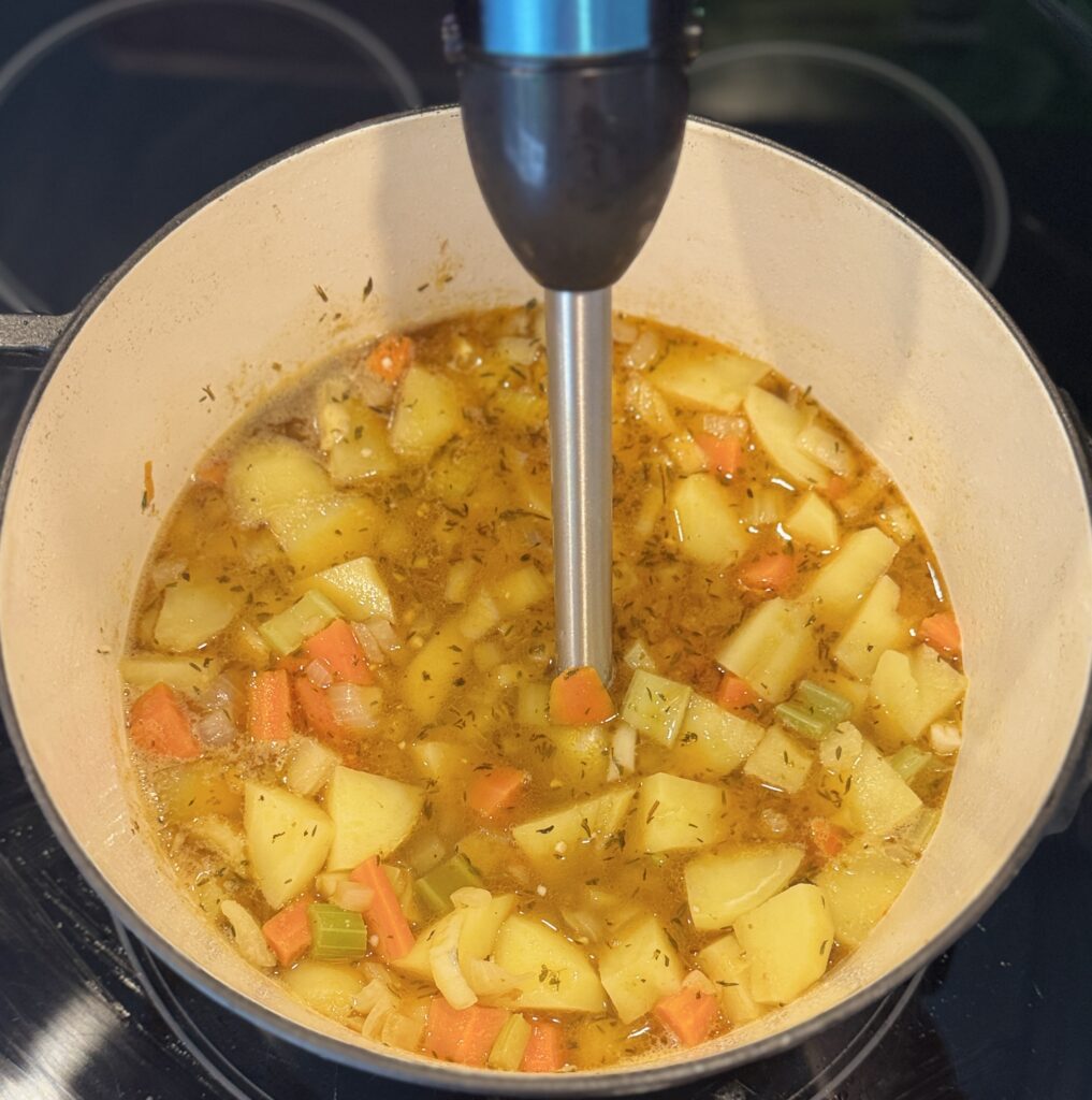 blending baked potato soup