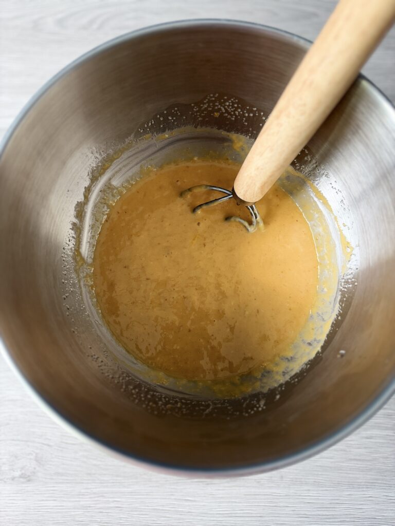 mixing discard pumpkin challah