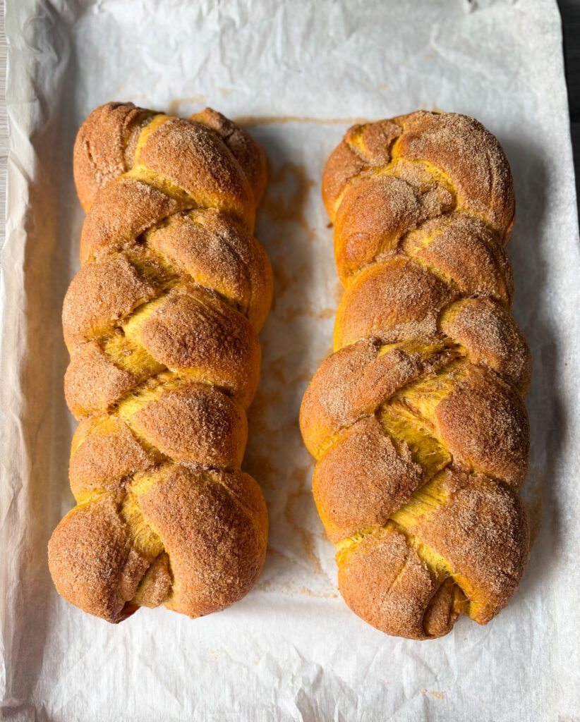 baked sourdough pumpkin challah