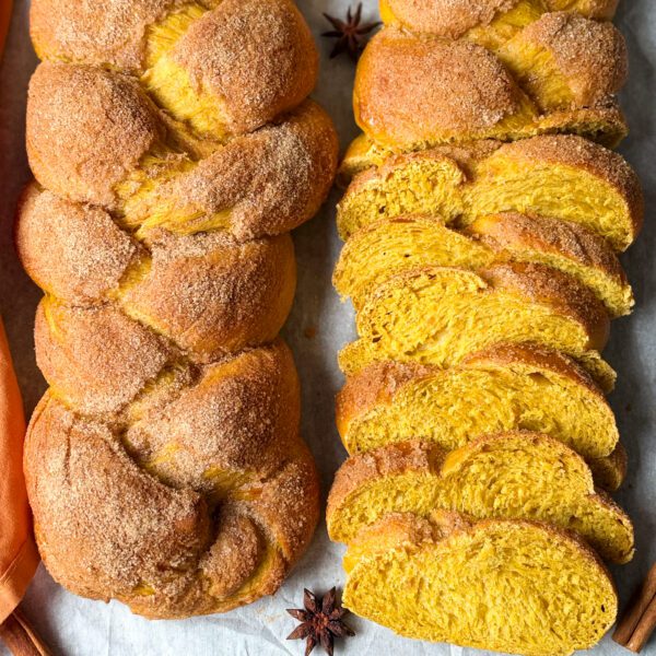 braided sourdough discard pumpkin challah