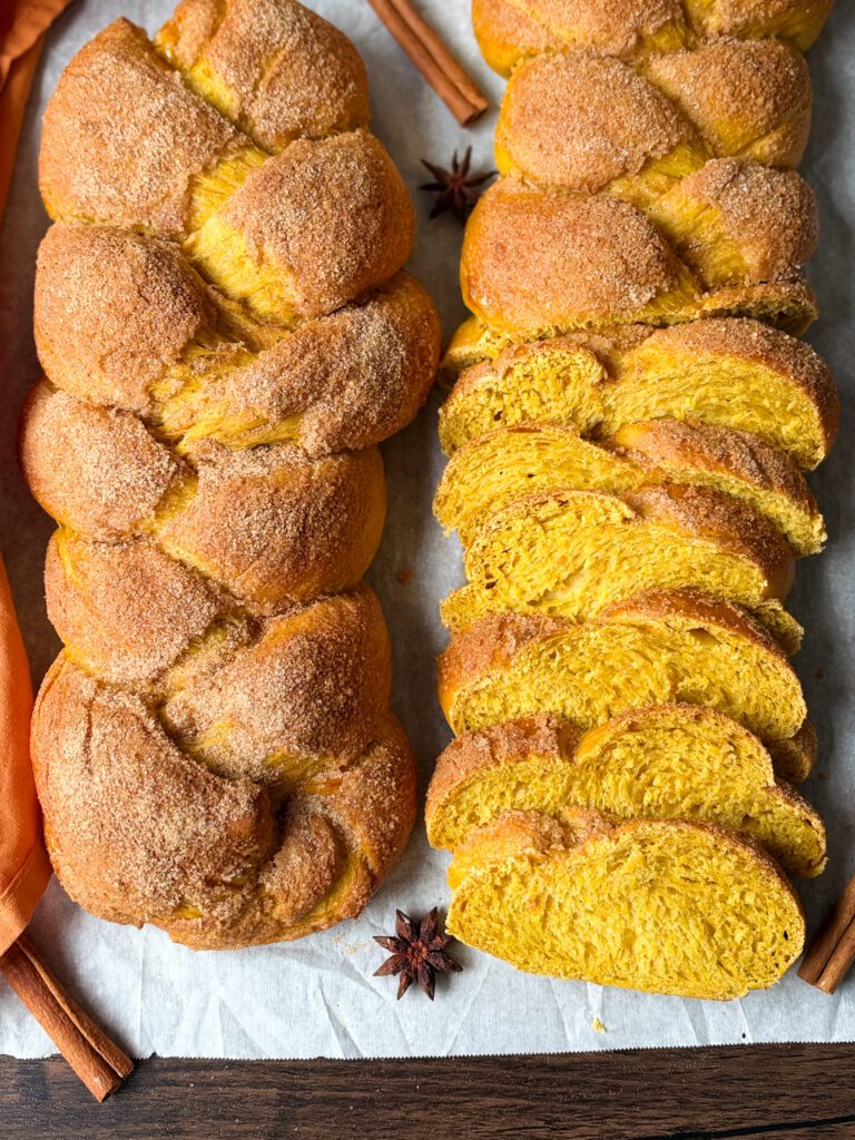 braided sourdough discard pumpkin challah