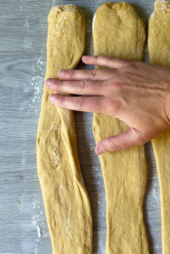 shaping pumpkin challah