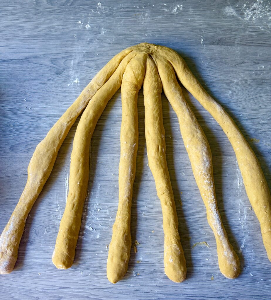 shaping challah 