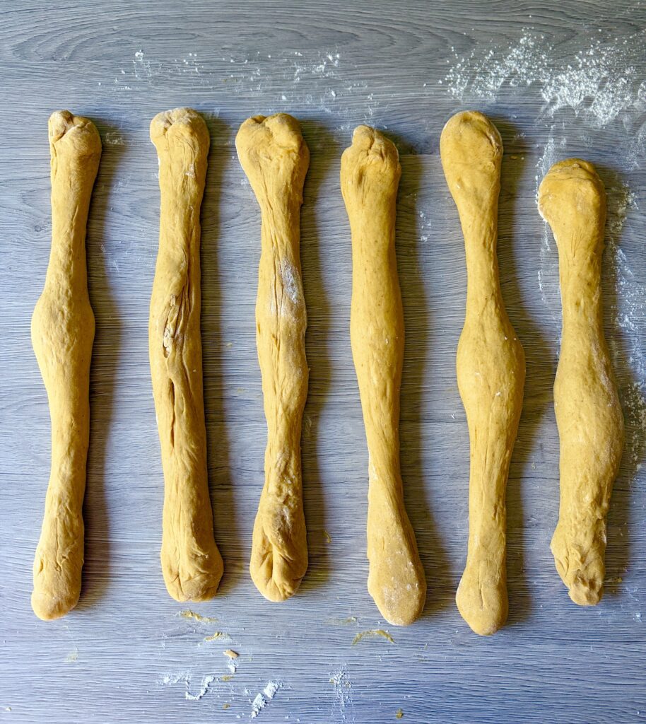 shaping pumpkin challah