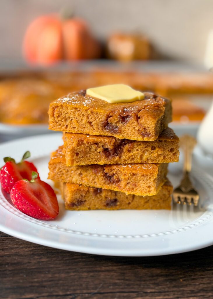 sourdough pumpkin sheet pan pancakes with cinnamon swirl